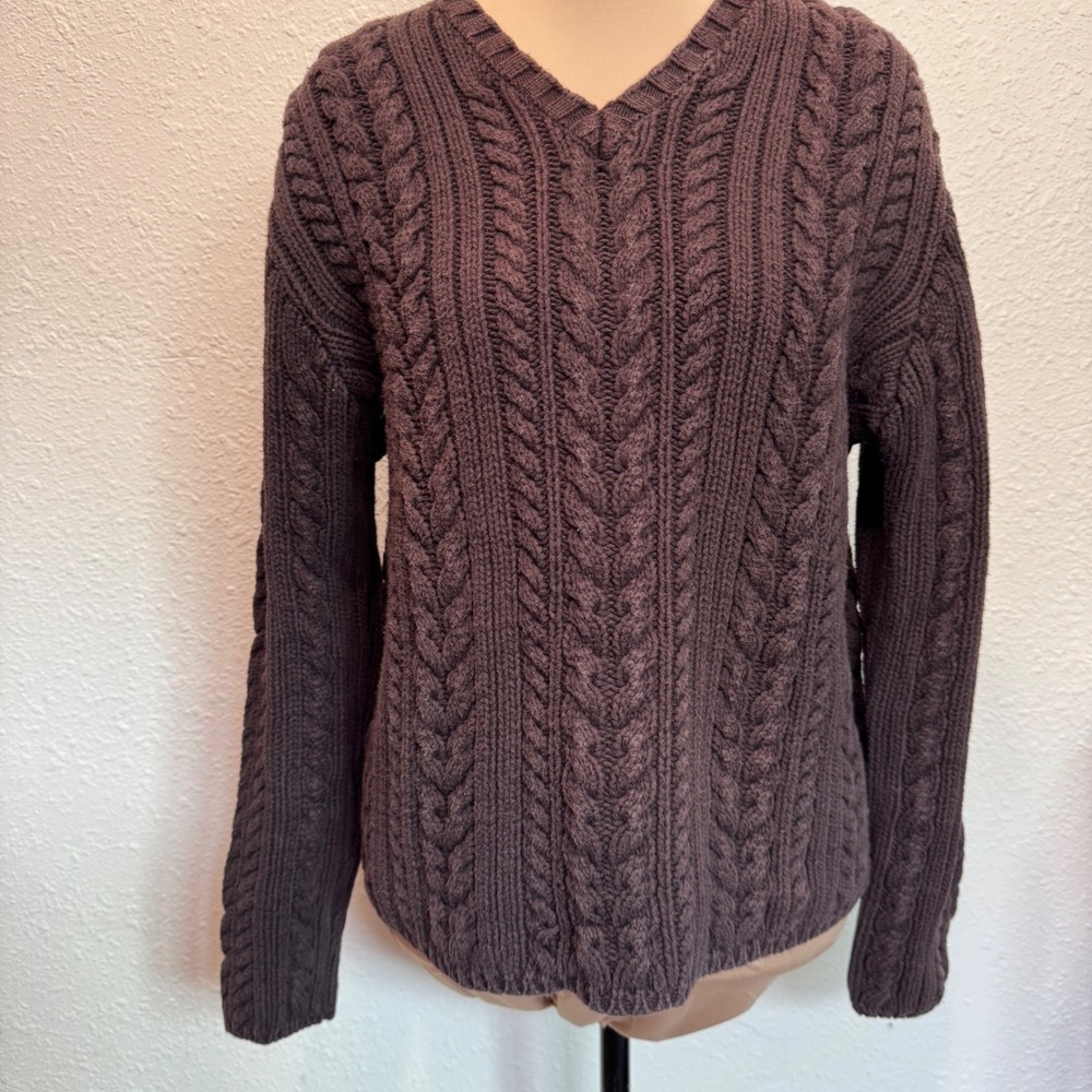 J.Crew Womens Brown 100% Cotton Cable Knit V-Neck Sweater Size L